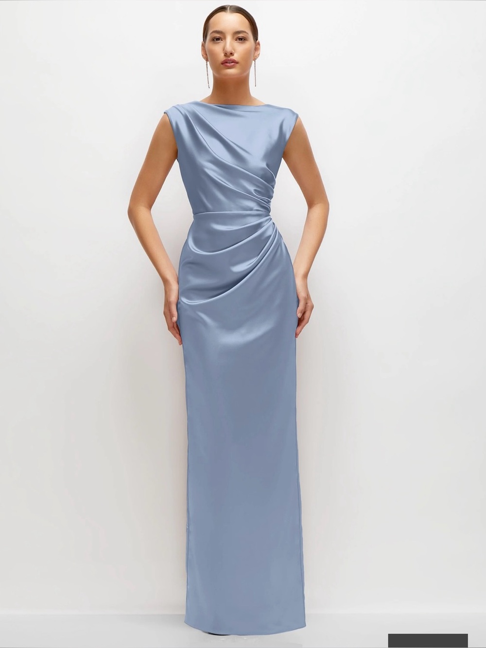 Dessy NEW Elegant Dusty Blue Draped Evening Dress